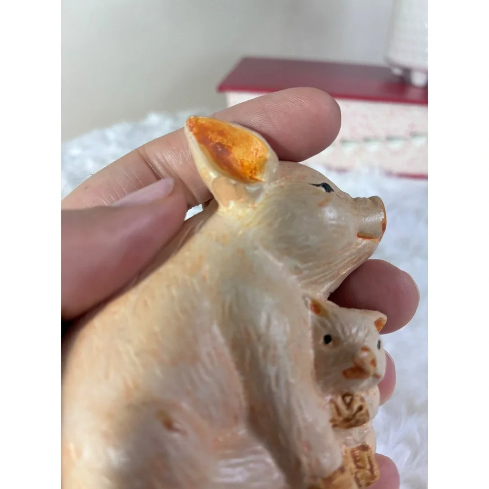 Vintage Miniature Pig and Piglet Figurine Farmhouse Decor Pink Animal Statue
